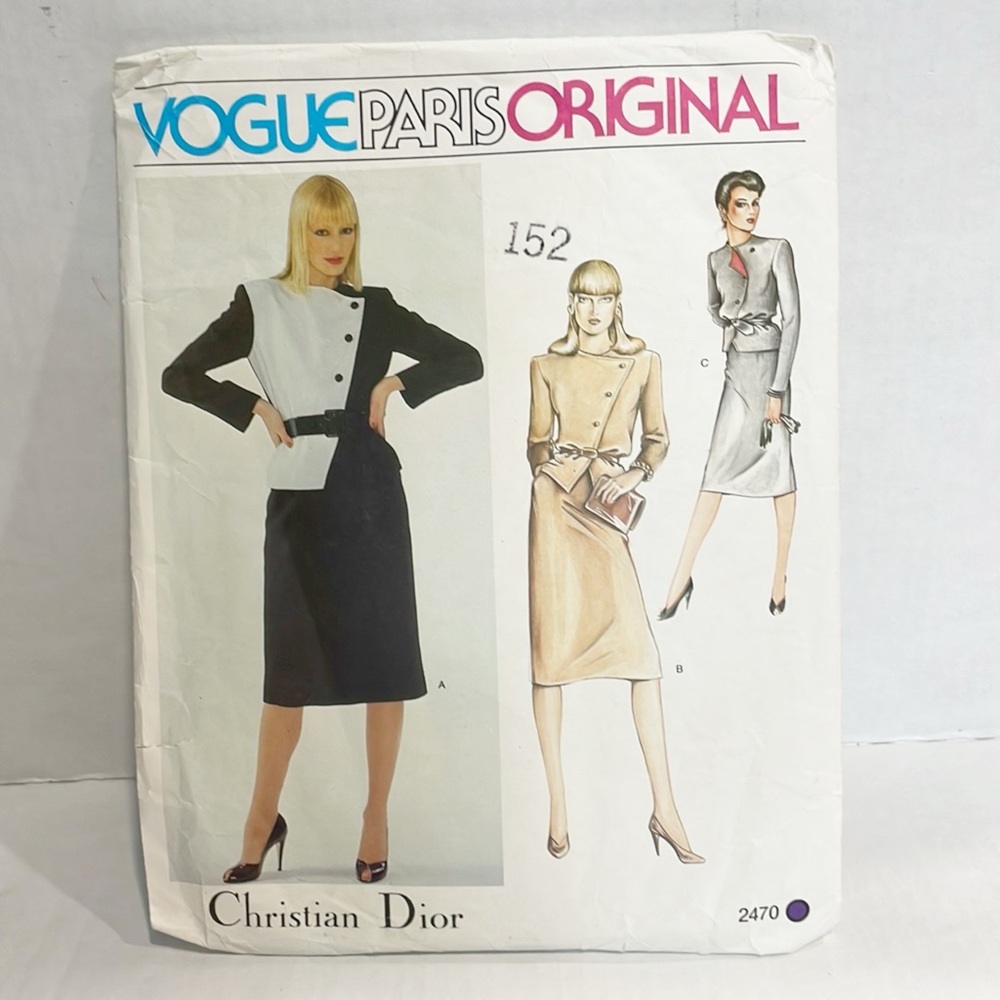 Vintage Vogue Sewing Pattern V2470‎ Skirt Suit Christian Dior 1980s Women NEW 12